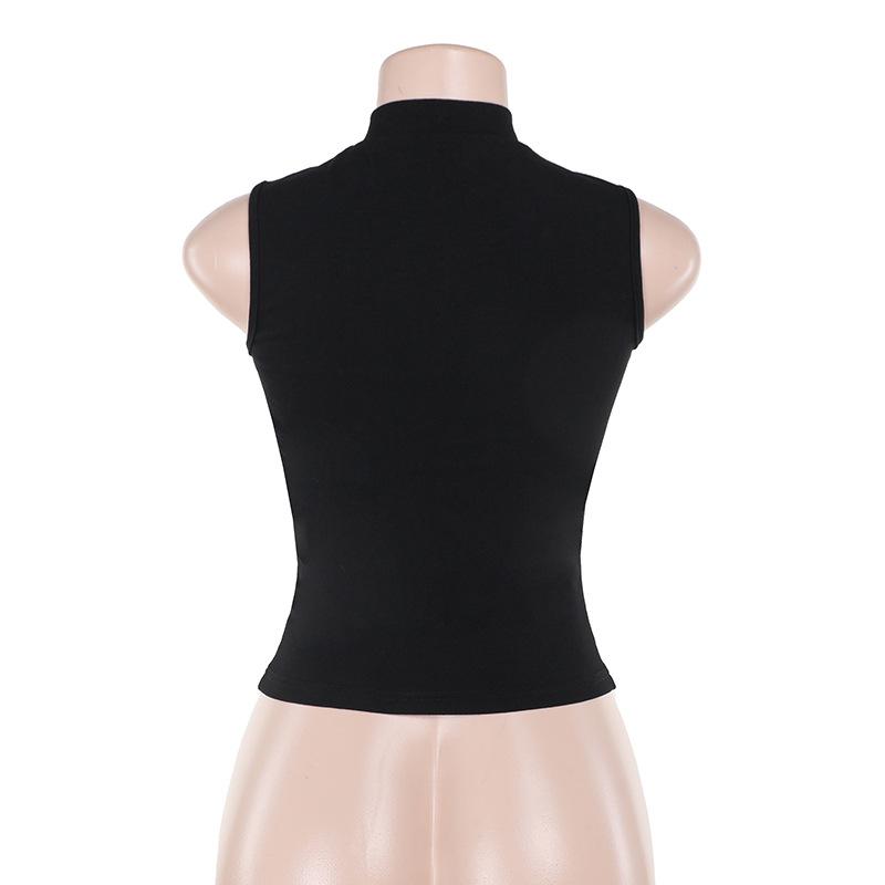 Sleeveless crewneck cross pattern solid top