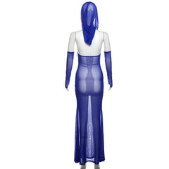 Hoodie gloves mesh see through backless maxi dress