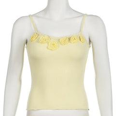 Flower applique lace hem ruffle cami top