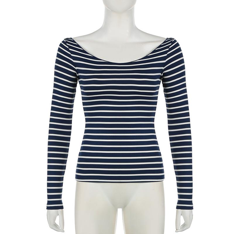 Long sleeve off shoulder striped top