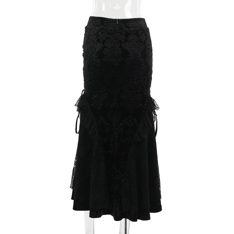 Lace hem lace up zip-up maxi skirt