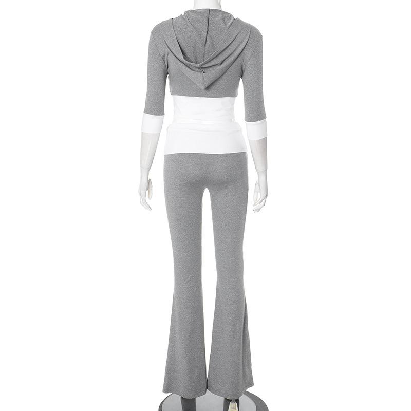 Hoodie zip-up contrast sports pants set