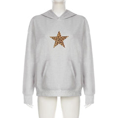 Hoodie long sleeve five-pointed star leopard print top