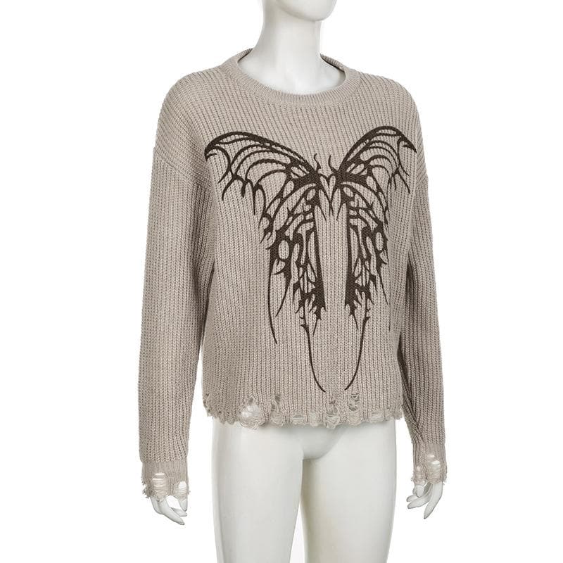 Hollow out crochet butterfly pattern long sleeve cut out top