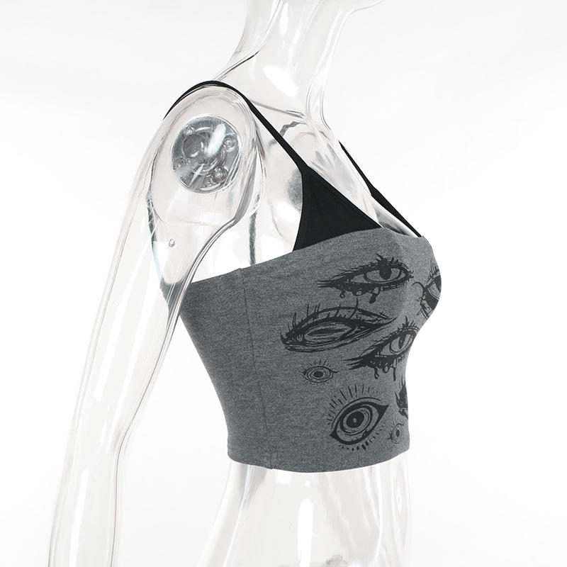 Eye print patchwork cami crop top