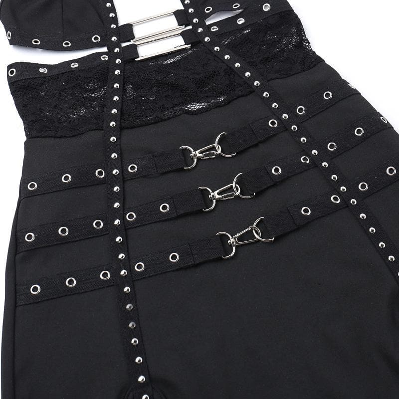 Halter buckle slit backless hollow out cut out mini dress