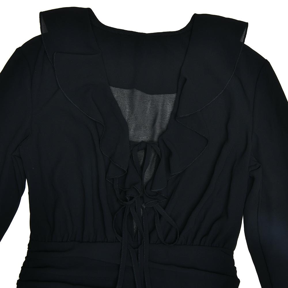 V neck long sleeve chiffon ruched ruffle mini dress