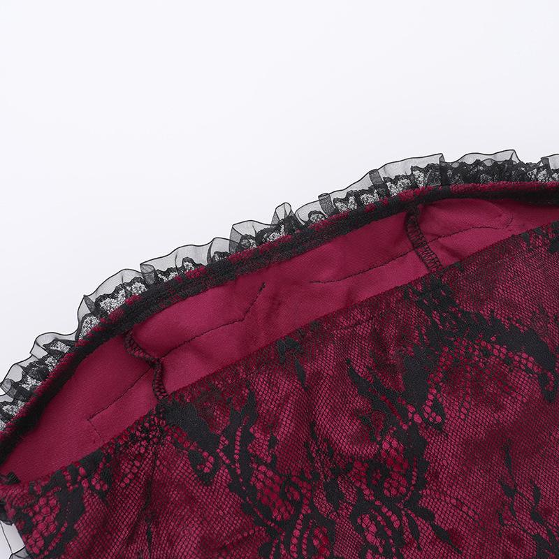 Lace hem cross pendant ruffle tube top