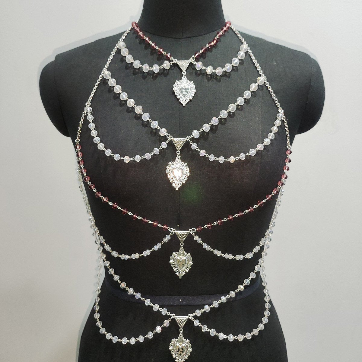 Halter layered pendant beaded backless top