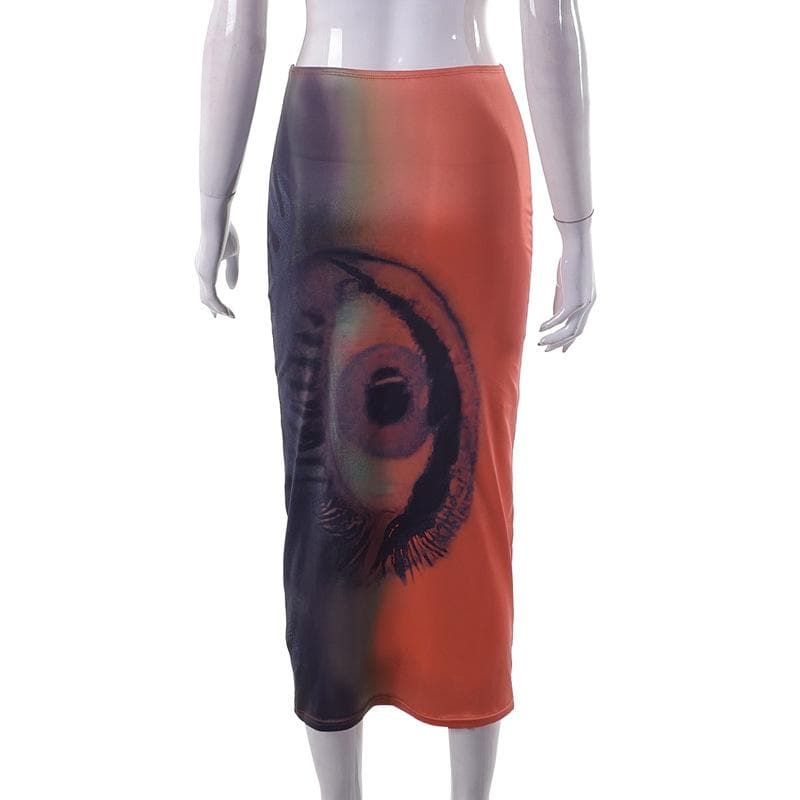 Contrast abstract print midi skirt