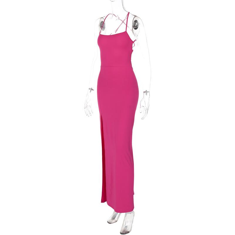 High slit ruched cross back solid cami maxi dress  | red tango dress  | black rave dress