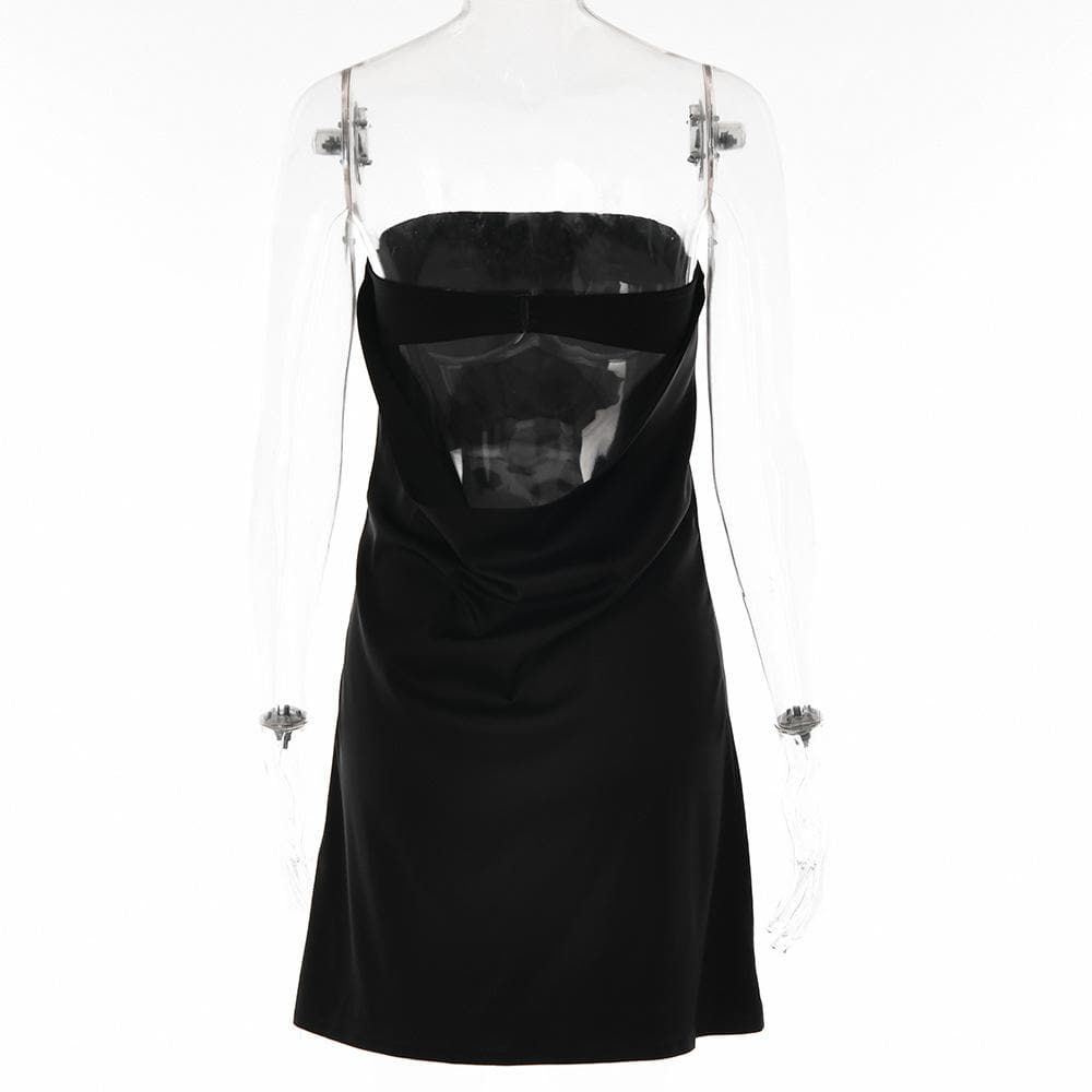 Satin hollow out backless A line solid tube mini dress