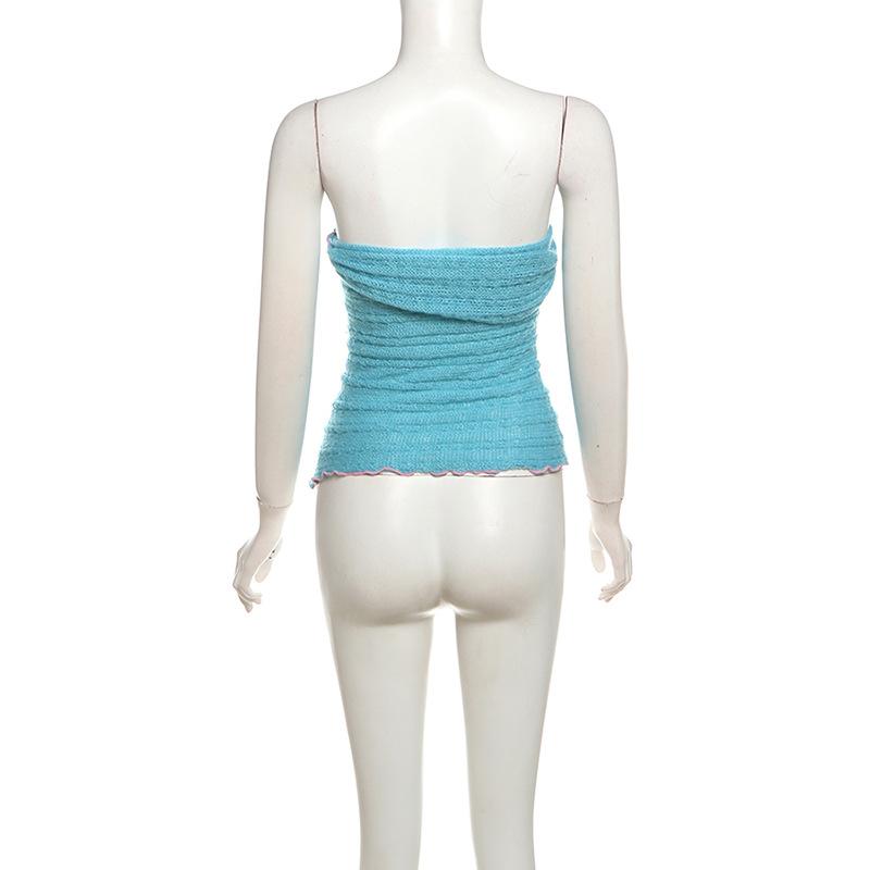 Lace up knitted irregular ruffle tube top