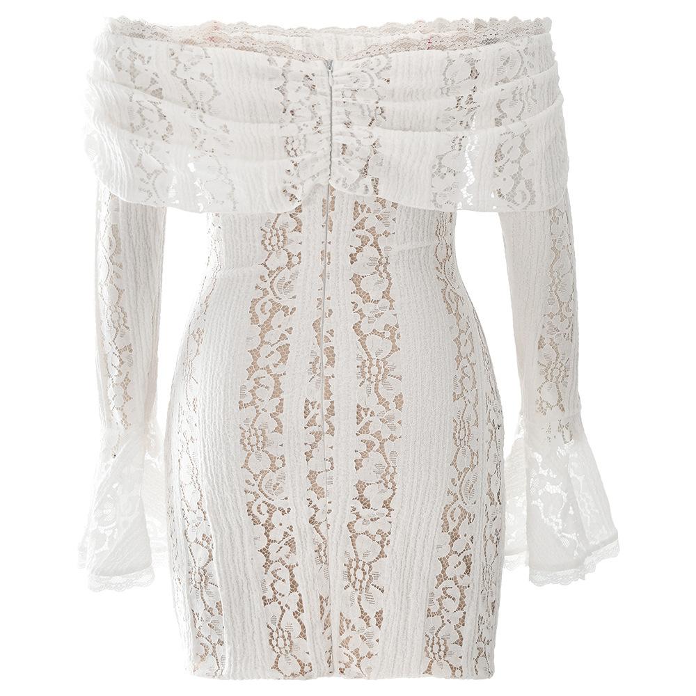 Long flared sleeve off shoulder lace mini dress
