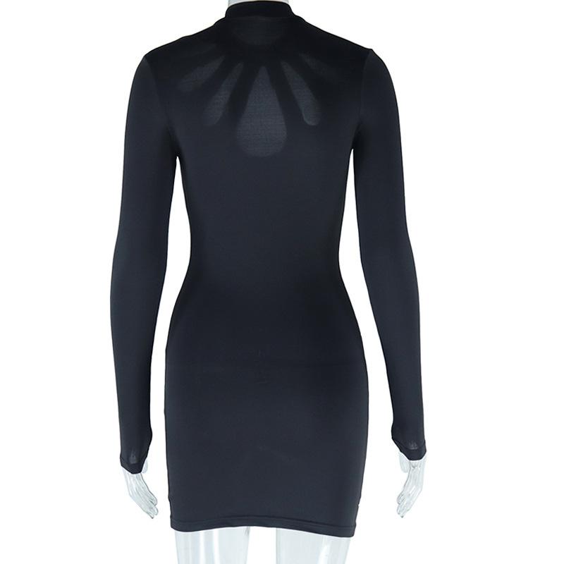 Long sleeve crewneck hollow out mini dress