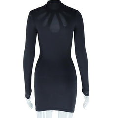 Long sleeve crewneck hollow out mini dress