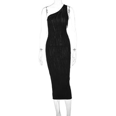 Textured one shoulder irregular hollow out solid midi dress  | red tango dress