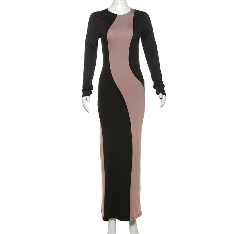 Long sleeve patchwork maxi dress