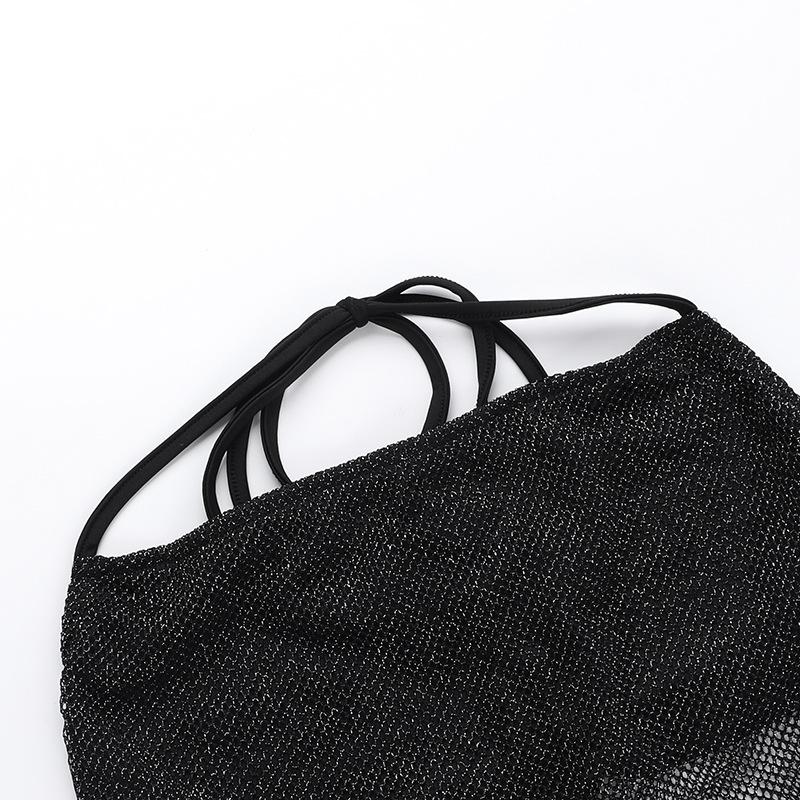 Hoodie halter mesh glitter 2 piece mini skirt set