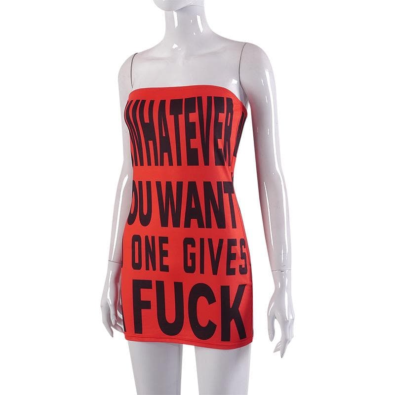 Sleeveless contrast print backless tube mini dress  | red tango dress