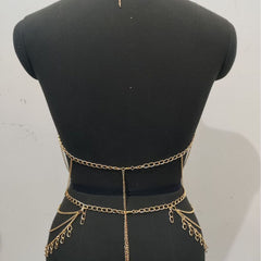 Halter metal chain hollow out top