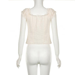 U neck puff sleeve textured ruffle top