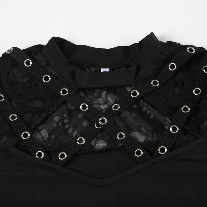 Long sleeve crewneck hollow out top