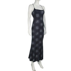 Print cross back backless cami maxi dress  | black rave dress