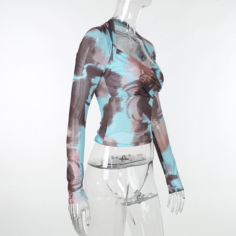 Long sleeve tie dye mesh top