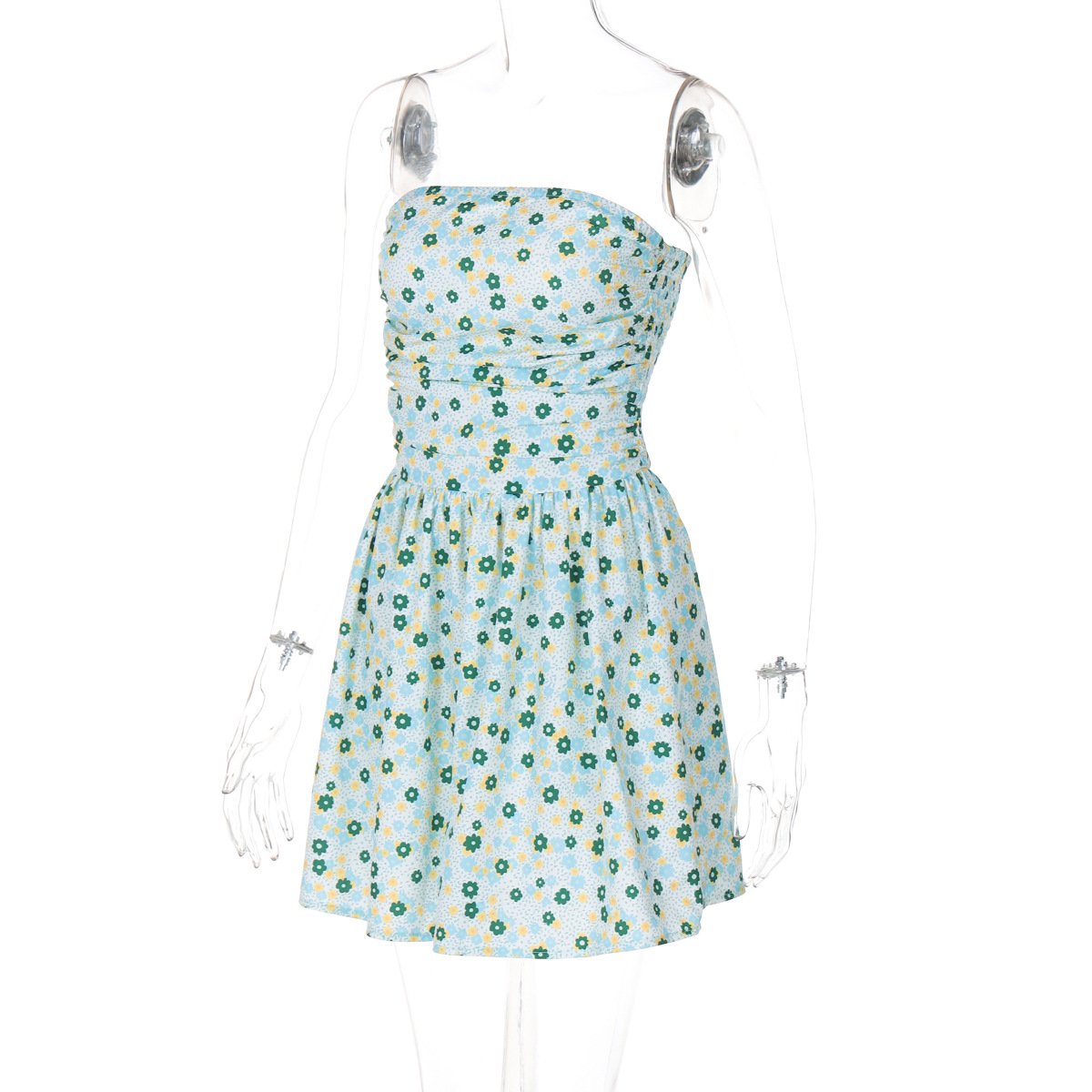 Flower print ruched tube mini dress