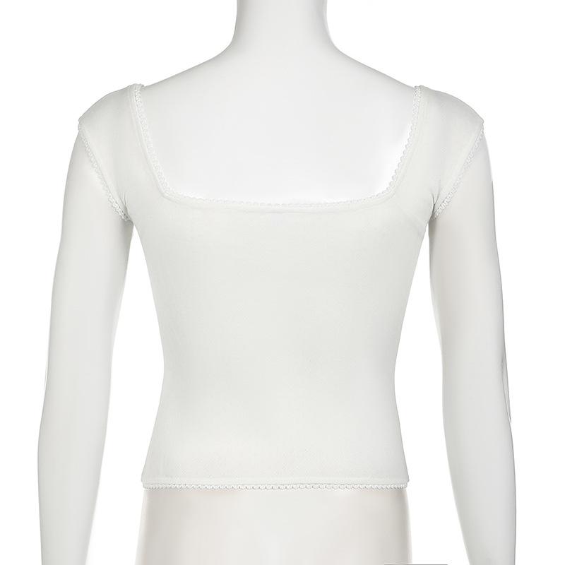 Cap sleeve ribbed bowknot textured lace hem top