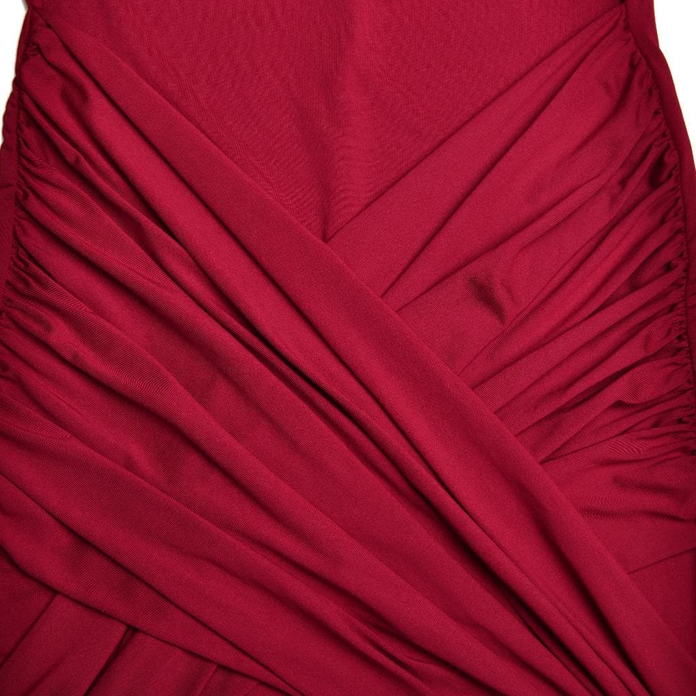 Ruched solid long sleeve turtle neck self tie maxi dress  | red tango dress
