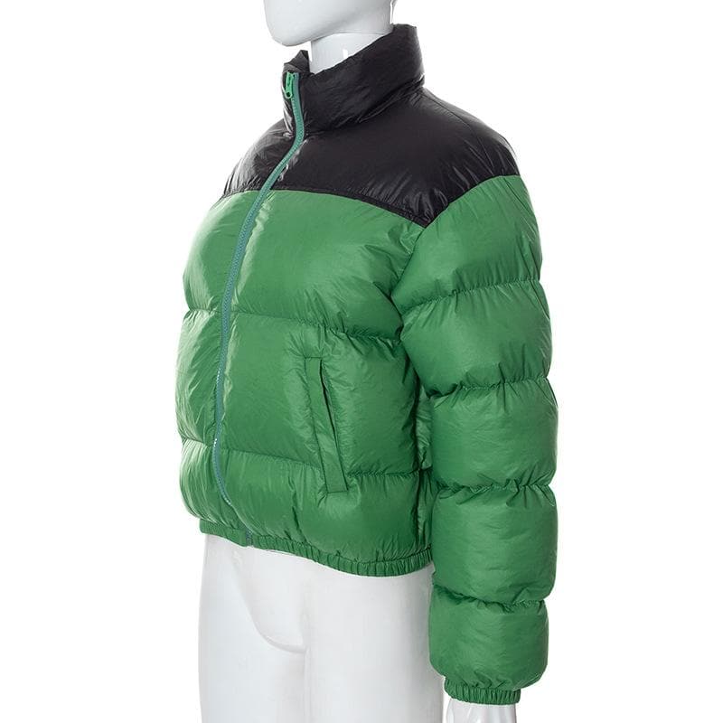 Contrast long sleeve high neck zip-up pocket coat