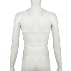 Halter bowknot ribbon lace backless top