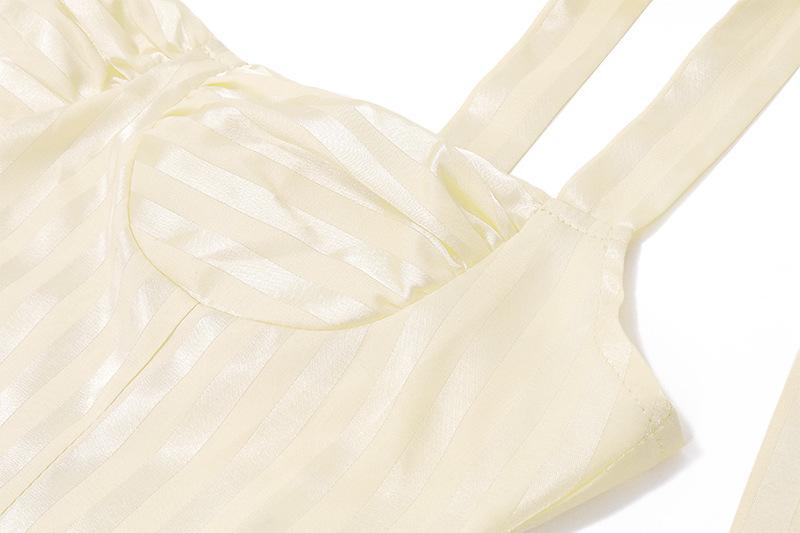Striped smocked bowknot ribbon cami top
