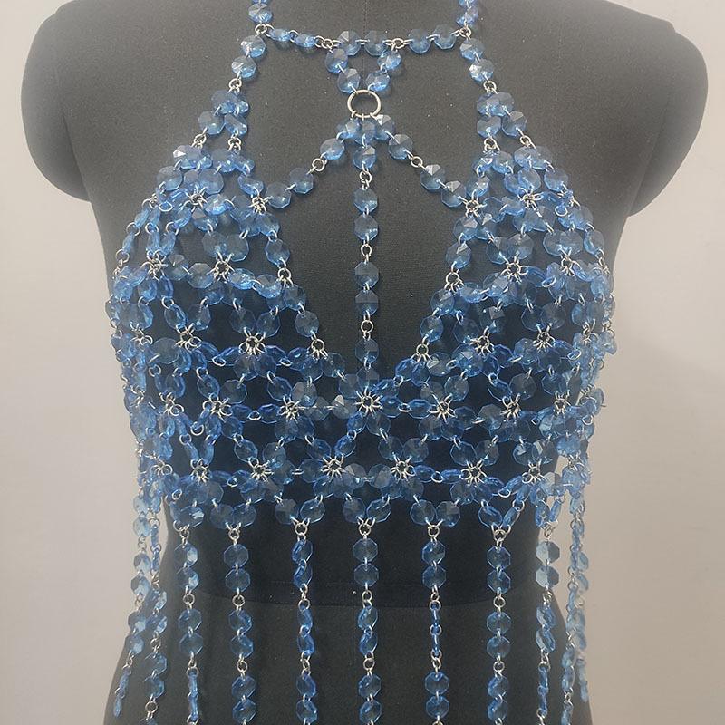 Halter o ring hollow out crystal tassels top