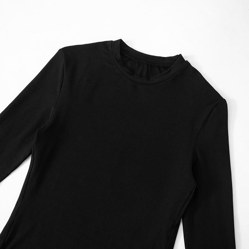 Long sleeve crewneck solid slit top