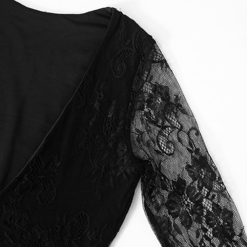 Long sleeve v neck lace maxi dress