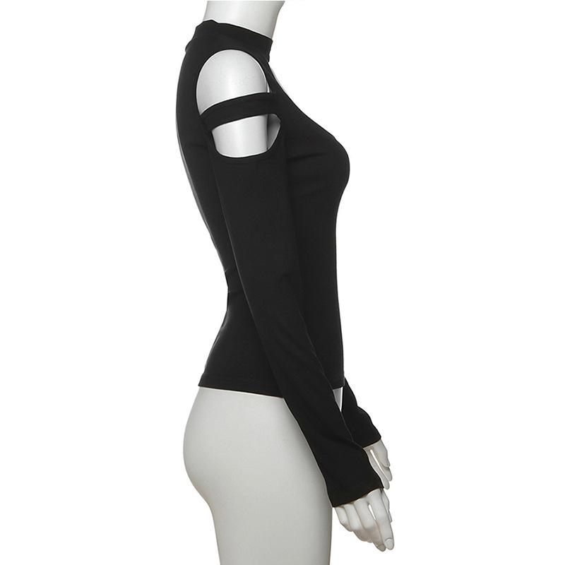 Long sleeve crewneck hollow out top