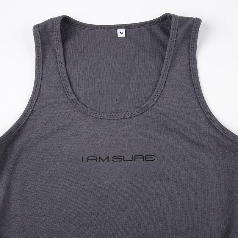 U neck letter print sleeveless tank top