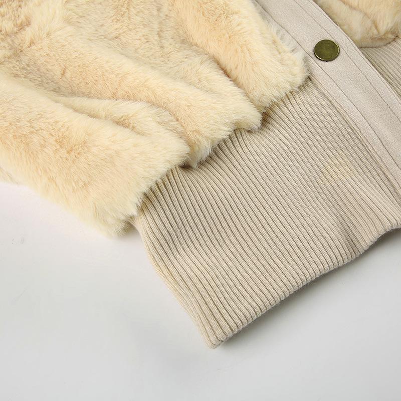 Turnover collar long sleeve button fluffy coat top