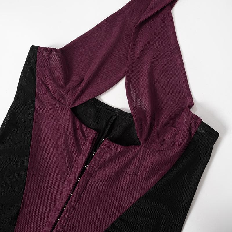 Long sleeve button halter cross front shrug mesh backless 2 piece jumpsuit
