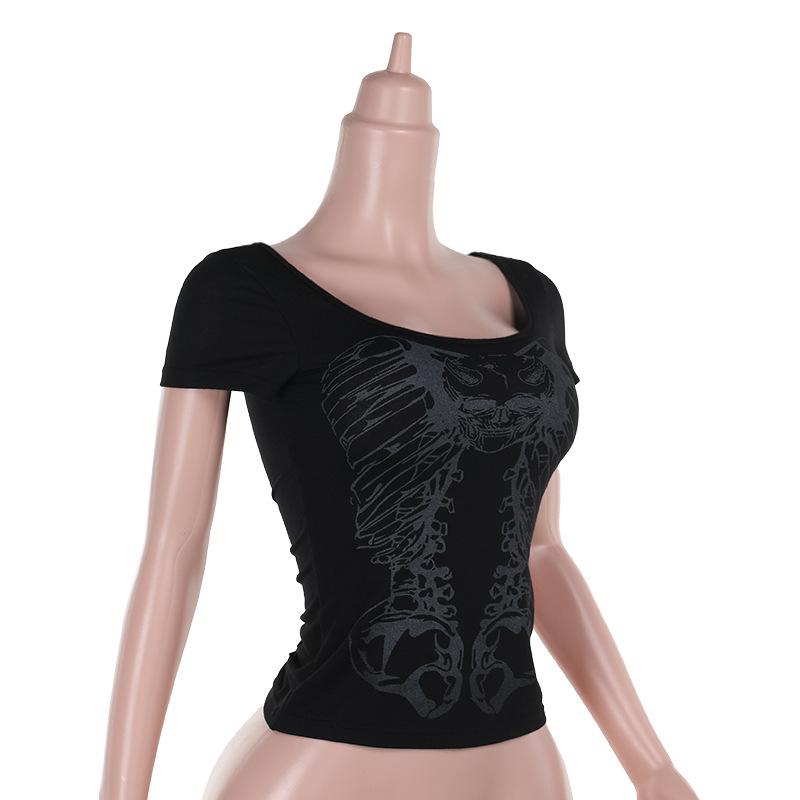 Short sleeve print hollow out o ring top