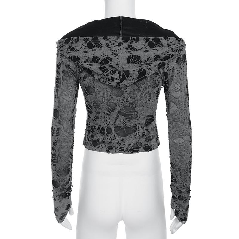 Hoodie long sleeve hollow out top