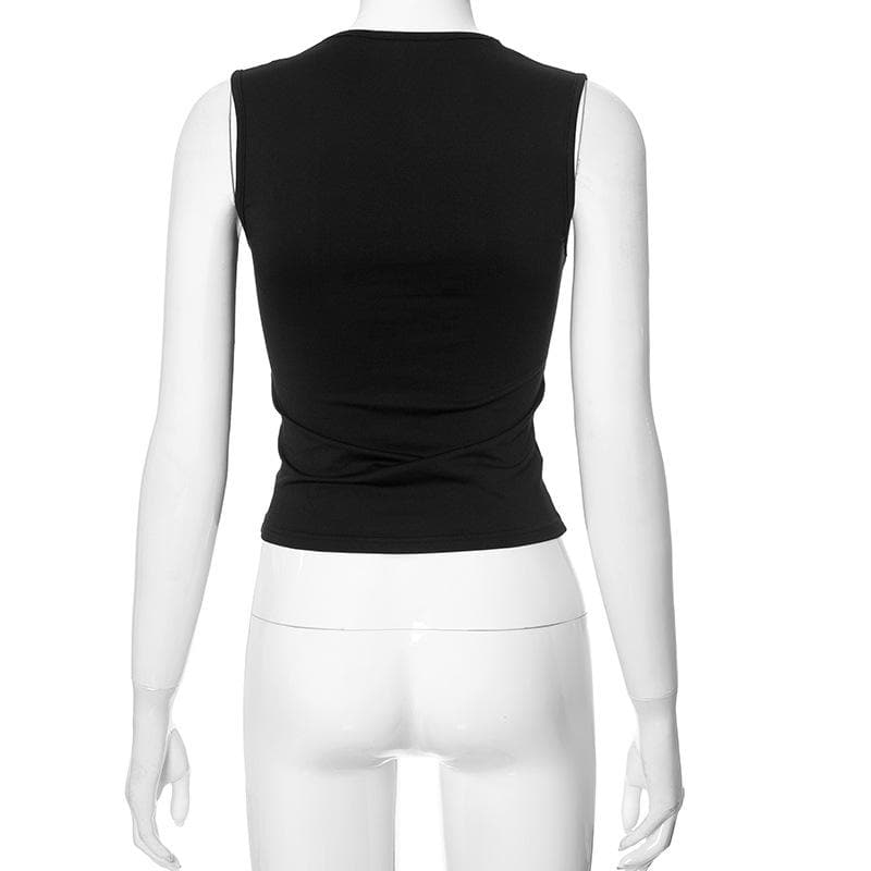 Bowknot square neck contrast sleeveless tank top