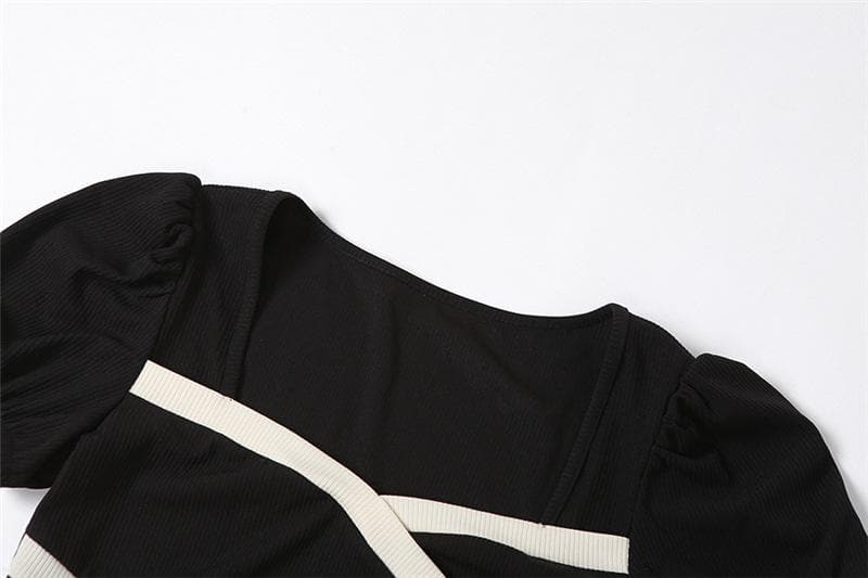 Short sleeve puff sleeve contrast ruffle irregular mini dress