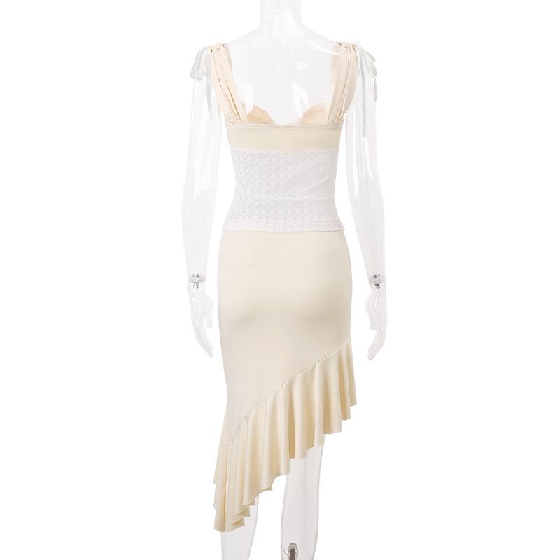 Cap sleeve ruched lace ribbon backless top
