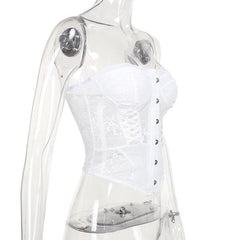 Lace up bustier button tube top