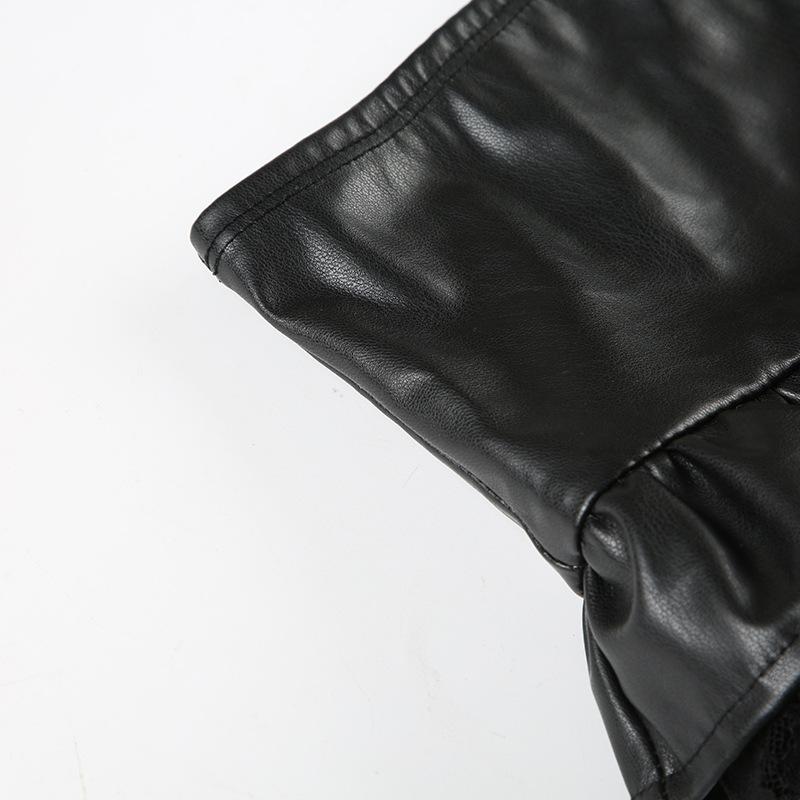 PU leather lace patchwork ruched mini skirt