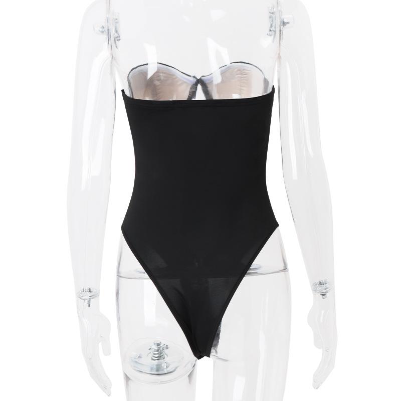 Bustier hollow out bowknot tube bodysuit